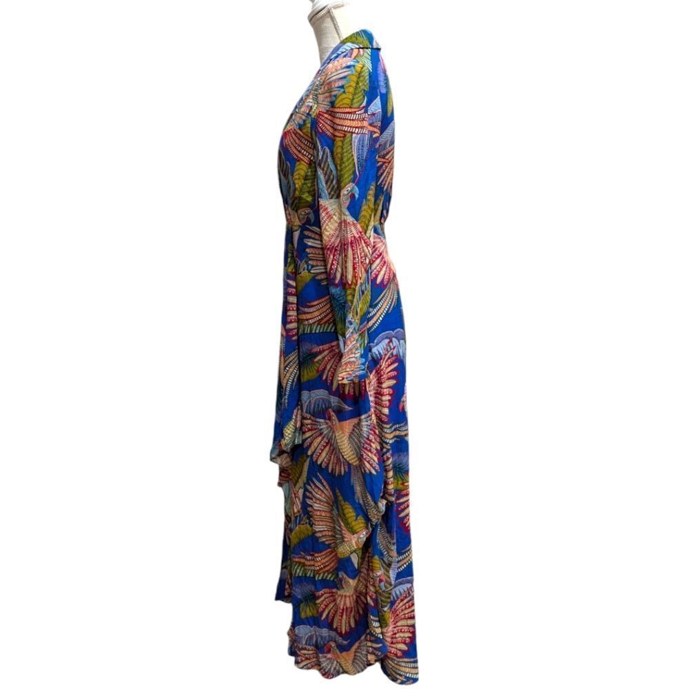 FARM Rio Blue Macaw Flight Maxi Dress Women's S Festive Colorful Bird Print NWT - Picture 6 of 10